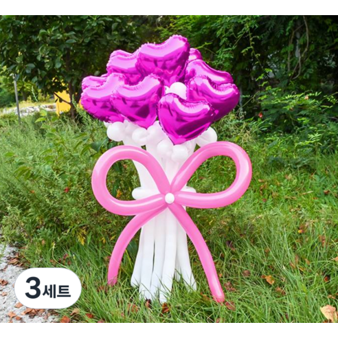 파티쇼 DIY 하트 꽃풍선 꽃다발 만들기 + 손펌프 세트, 푸치샤(꽃다발), 핑크(손펌프), 3세트