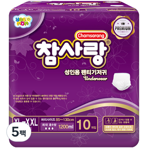 참사랑 팬티형 프리미엄 성인 기저귀, 특대형, 10개입, 5개