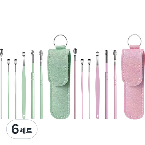모나코올리브 손맛중독 귀이개 6종 파우치 세트 민트 + 핑크, 6세트