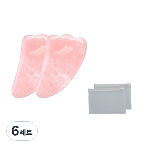 로즈쿼츠 마사지 원석괄사 2p + PVC 지퍼팩 2p, 6세트, 로즈쿼츠 괄사 2개 + 지퍼팩 2개