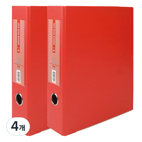 마이다스 D링 바인더 파일 명찰형 7cm 3공 A4, 적색, 4개