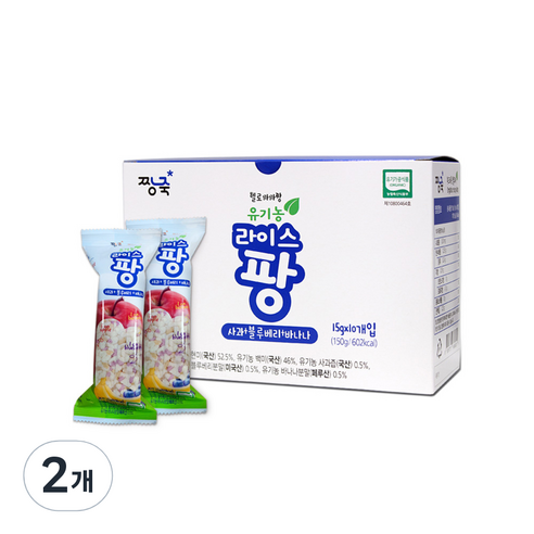 짱죽 유아용 헬로까까짱 유기농 라이스 팡 과자 15g x 10p, 혼합맛(사과+블루베리+바나나), 150g, 2개
