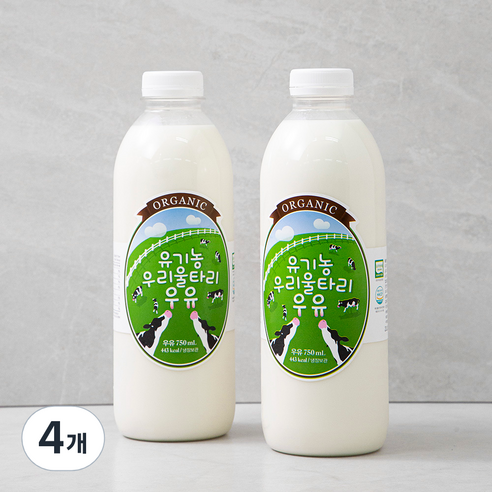 유기가공식품 인증 유기농 우리 울타리 우유, 750ml, 4개
