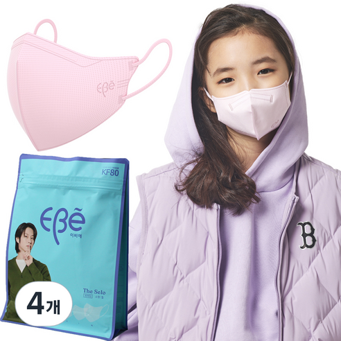 이비에더세로마스크 KF80 소형 연분홍색, 30개입, 4개, 연핑크