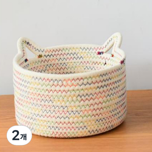 BUBU 고양이 모양 수납용 면 바구니 중 21cm x 12cm, 알록달록 화이트, 2개