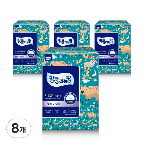 잘풀리는집 리얼실키 천연펄프 미용티슈 180매, 6개입, 8개