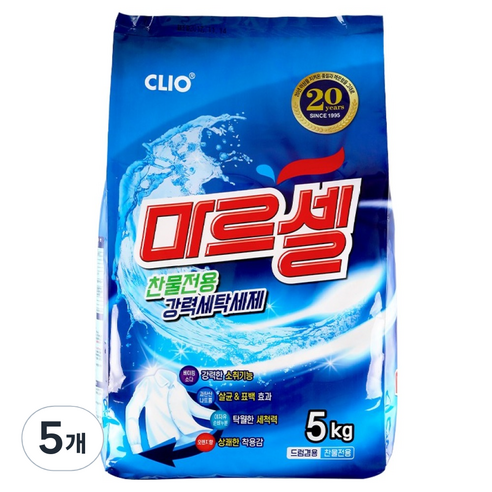 크리오 마르셀 찬물전용 강력 세탁 세제, 5kg, 5개