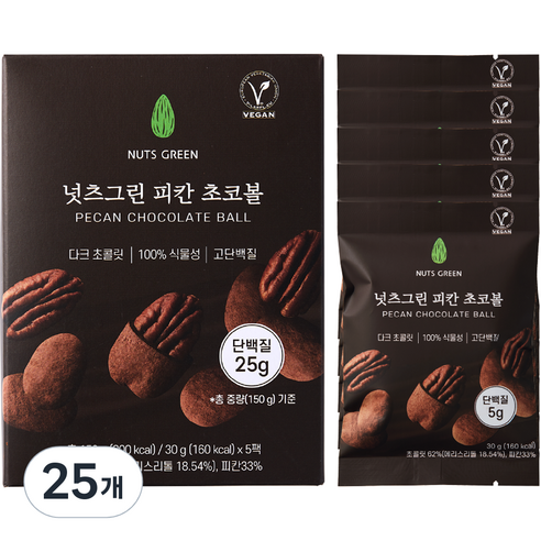 넛츠그린 피칸 초코볼, 150g, 5개
