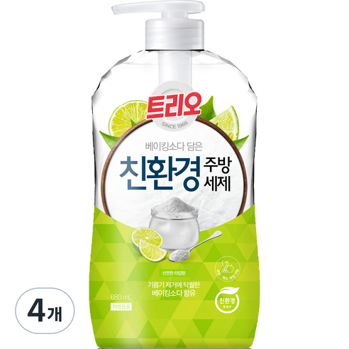 트리오 베이킹소다 담은 친환경 주방세제 라임향, 4개, 680ml