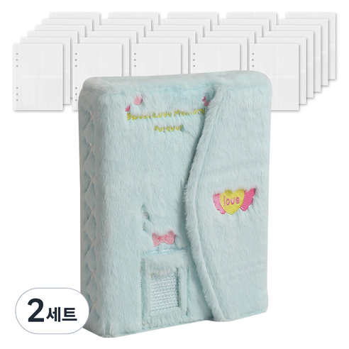 마다꾸미 콜렉트북 캐릭터 다이어리 포카 바인더 6공 + 속지 40p 세트, 바인더(블루), 2세트