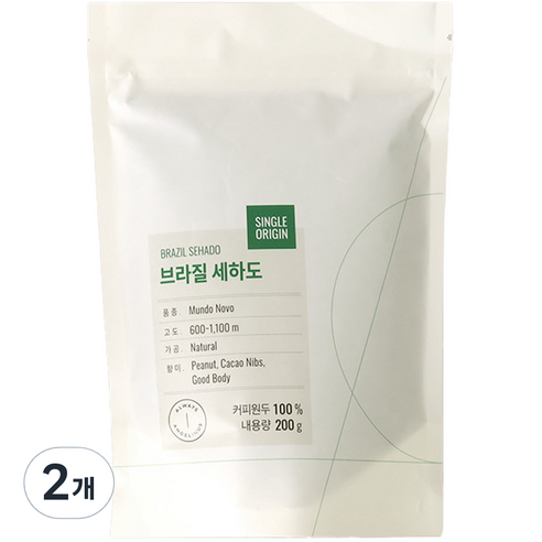 엔제리너스 브라질 세하도 싱글오리진 원두, 핸드드립 / 커피메이커(보통), 200g, 2개