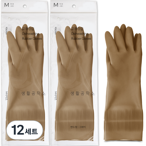 생활공작소 라텍스 고무장갑 양손착용 밴드형, 베이지, 중(M), 12세트