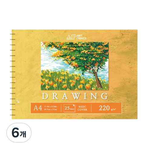 두성 아트프린스 드로잉 스프링 스케치북 220g D04, A4, 25매, 6개