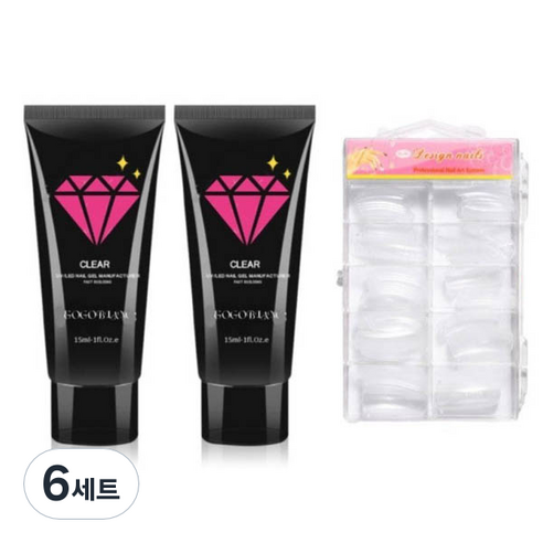 고고블랑 네일연장 폴리젤 30ml 세트, 폴리젤 클리어 + 클리어핑크 + 연장팁 일반형 100p + 구성품 3종, 6세트