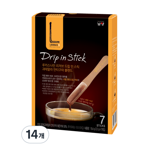 루카스나인 리저브 드립 인 스틱 과테말라 안티구아 블렌드 커피, 2.2g, 14개