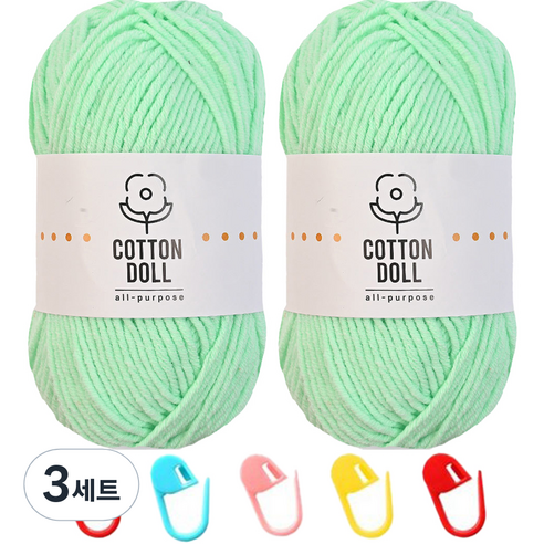 니뜨 코튼돌실 50g x 2p + 단수링 5p 세트, 24 민트(뜨개실), 랜덤발송(단수링), 3세트