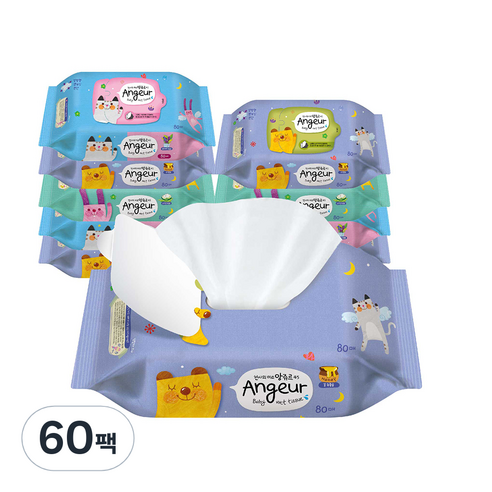 앙쥬르 45 리필형 유아용 물티슈 색상 랜덤, 80매, 60팩