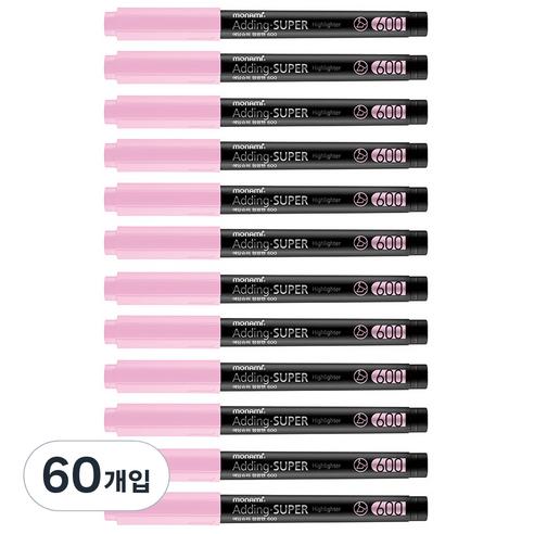 모나미 에딩슈퍼 600 파스텔 형광펜, 파스텔 핑크, 60개입