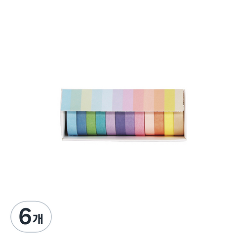 다꾸 컬러풀 마스킹테이프 소형 0.75cm x 2m, 6개, 12색