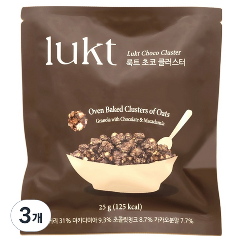 LUKT 초코 클러스터 그래놀라, 25g, 3개