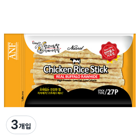 ANF 치킨라이스스틱 강아지껌 27P, 닭고기 + 쌀 혼합맛, 130g, 3개입