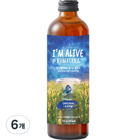 아임얼라이브 콤부차 유리병 오리지날, 315ml, 6개