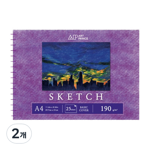 두성 아트프린스 스케치 스프링 스케치북 190g S03, A4, 25매, 2개