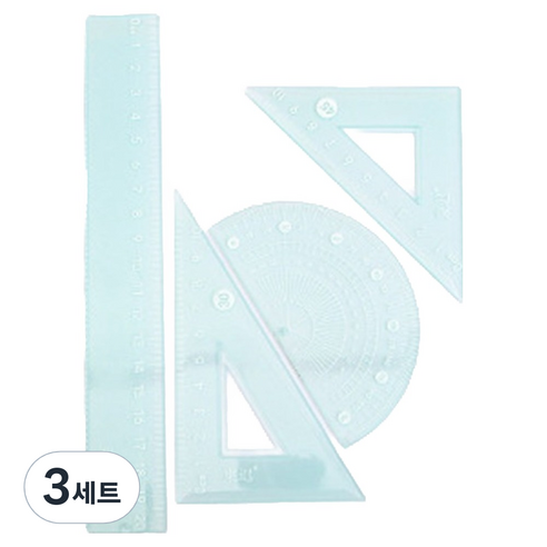파스텔 자 + 삼각자 + 각도기 세트, 그린, 3세트