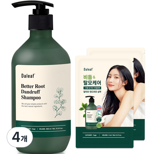 달리프 세이지 베러루트 비듬케어 탈모증상완화 댄드러프 샴푸 500ml + 샴푸 파우치 6ml x 2p, 4개