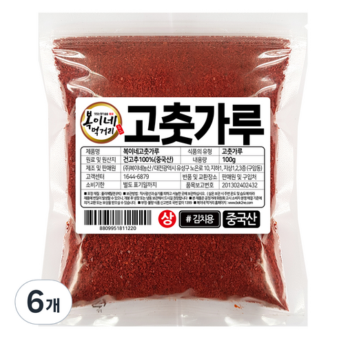 복이네먹거리 고춧가루 보통맛 김치용 상, 100g, 6개