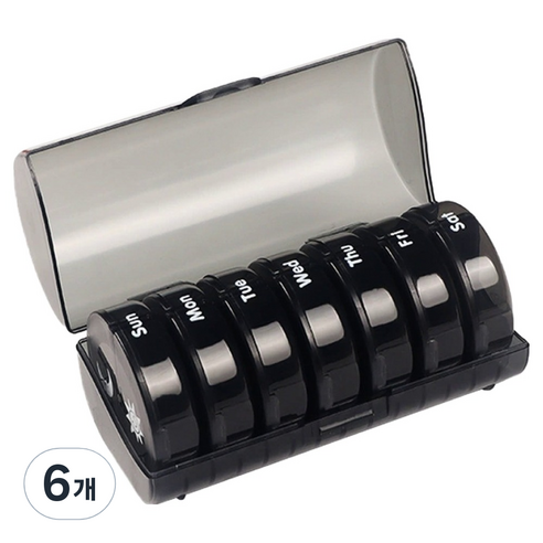 DIGIXO 휴대용 7일 알약케이스 보관 정리함 블랙, 6개