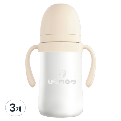 유비맘 시그니처 스테인리스 유아 빨대컵 220ml, 3개, 요거트(베이지)