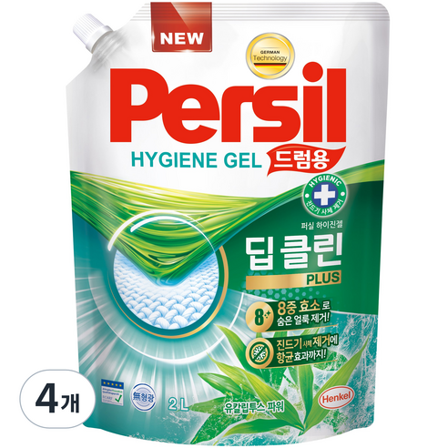 퍼실 하이진젤 드럼용 액상세제 리필, 2L, 4개