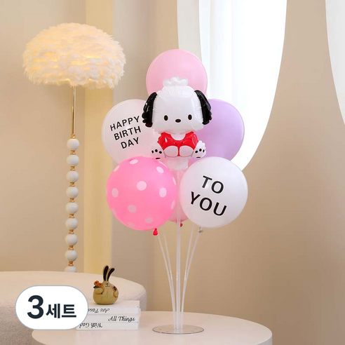 피앤비유니티 스탠드 생일장식 세트, 02 포차코 생일축하스탠드 핑크, 3세트