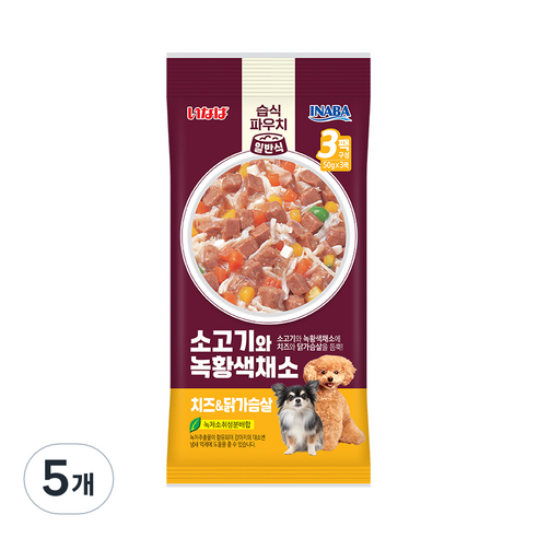 이나바 소고기와 녹황색채소 파우치 치즈&닭가슴살 QDR-114, 150g, 5개, 혼합맛(닭가슴살/소고기/치즈)