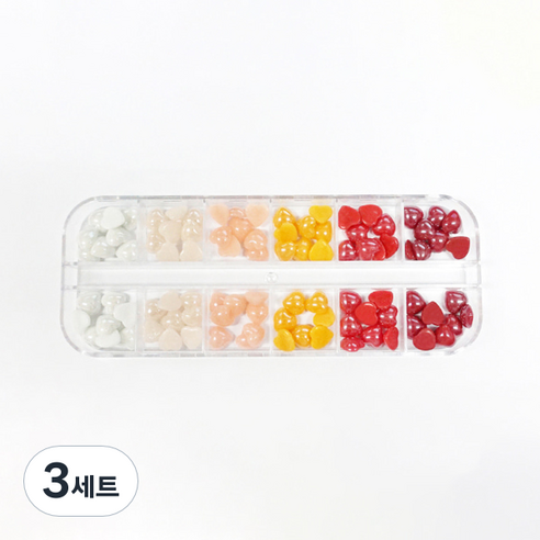 고급 글로스 하트 네일 스톤 12종 세트 플랫 8mm, 3세트, 혼합색상
