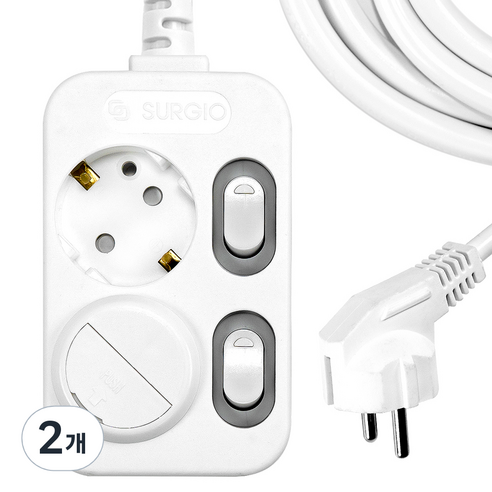 써지오 개별형 안전멀티탭 2구 16A + 안전커버, 2m, 2개