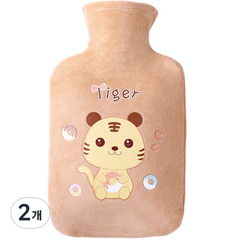 쿼르디 보온 물주머니 핸드워머 타이거 베이지 500ml, 2개
