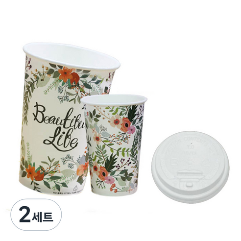 투고팩 플라워 종이컵 + 개폐 뚜껑 화이트 390ml, 100개, 2세트