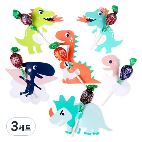 인디케이 공룡왕국 친구들 막대사탕 페이퍼 6종 x 6p 세트, 혼합색상, 3세트