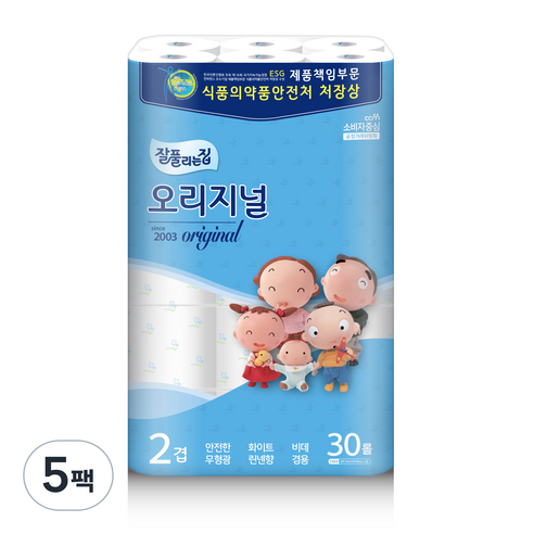 잘풀리는집 2겹 오리지널 화장지 35m, 30롤, 5개