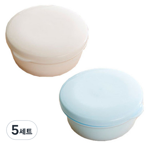 리버그린 파스텔 휴대용 비누케이스 원형, 블루 + 화이트, 5세트
