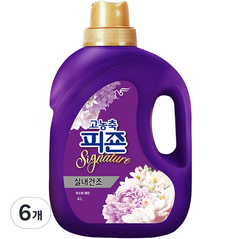 피죤 고농축 실내건조 시그니처 미스틱레인 본품, 4L, 6개