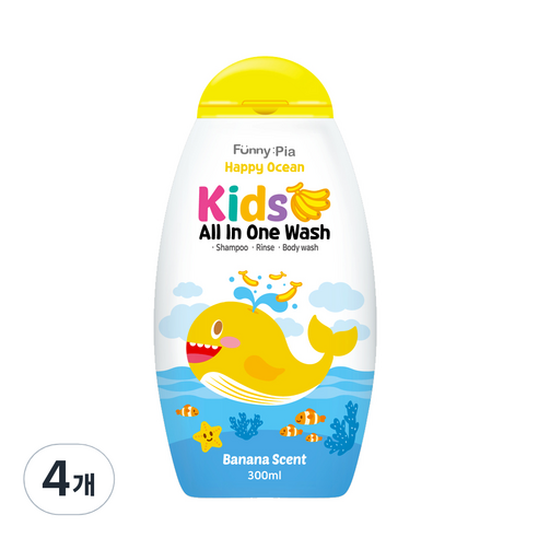 퍼니피아 해피 오션 키즈 올인원 워시 바나나, 300ml, 4개