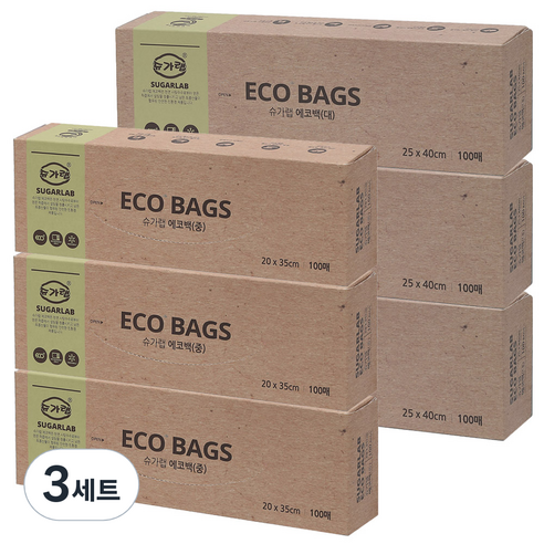 슈가랩 에코백 대 3p + 중 3p, 대(L), 100매입, 3세트