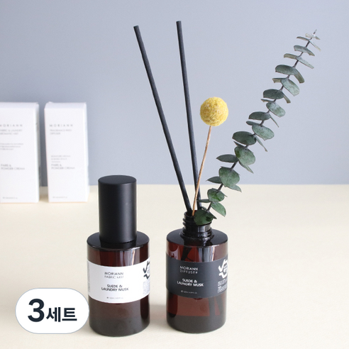 모리앤 피노브라운 디퓨저 120ml + 섬유향수 120ml 세트, No 2 스웨이드 앤 런더리 머스크, 3세트
