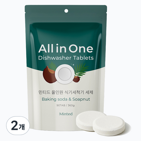 민티드 올인원 식기세척기 세제 90p, 2개, 360g