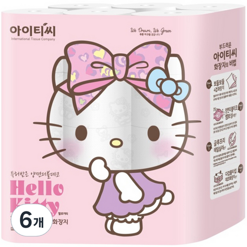 헬로키티 핑크리본 화장지 4겹 20m, 24개입, 6개