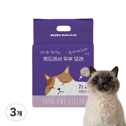 펫드레서 응고형 두부 고양이모래 2mm, 7L, 3개, 라벤더향