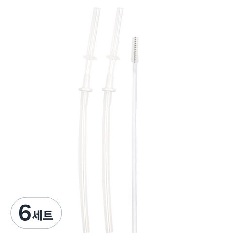 리틀밥독 국내 제조 PP 플립 컬러 빨대컵 교체용 빨대2개 + 세척솔1개, 투명, 6세트